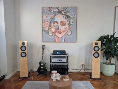 Home audio setup with artwork