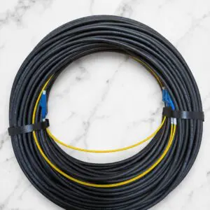 2-fibre single-mode indoor ruggedised breakout cable with LC connectors, designed for durable internal fibre runs and reliable high-speed data transmission in structured cabling environments.
