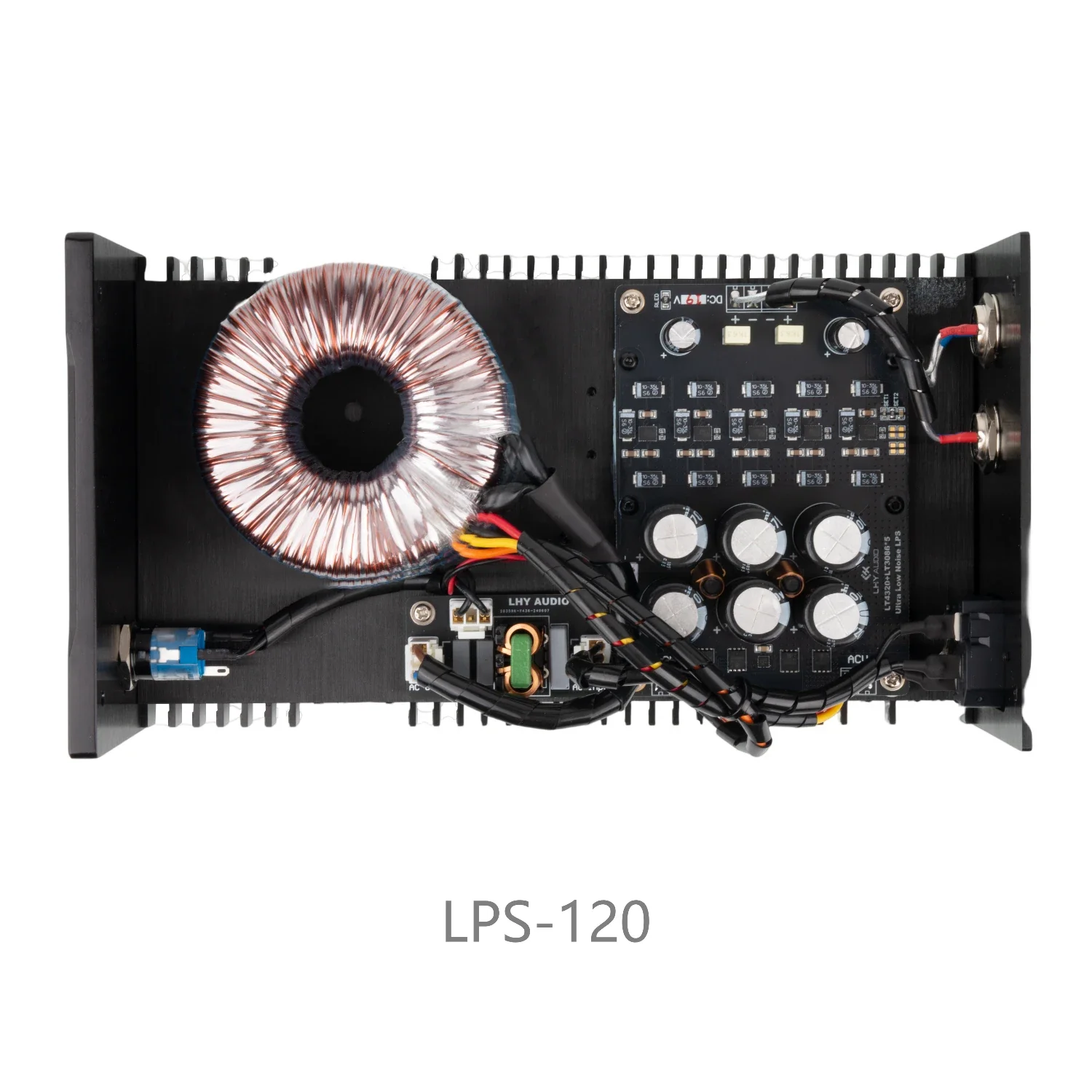 Internal construction of LHY Audio LPS-120 linear power supplies with toroidal transformer and ultra-low-noise power regulation